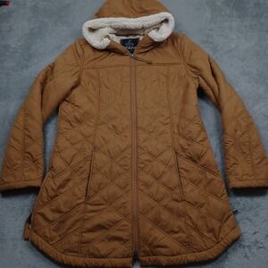 Prana Jacket Womens XL Brown Quilted Fleece Full ZIp Hooded Elsa Outdoor